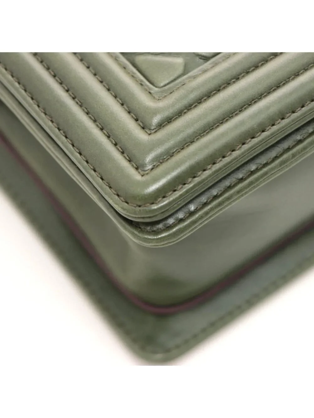 Chanel Boy 25 Quilted Chain Shoulder Green Silver Calfskin Bag
